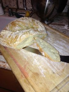 Sliced bread on board