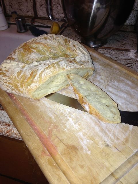 Sliced bread on board